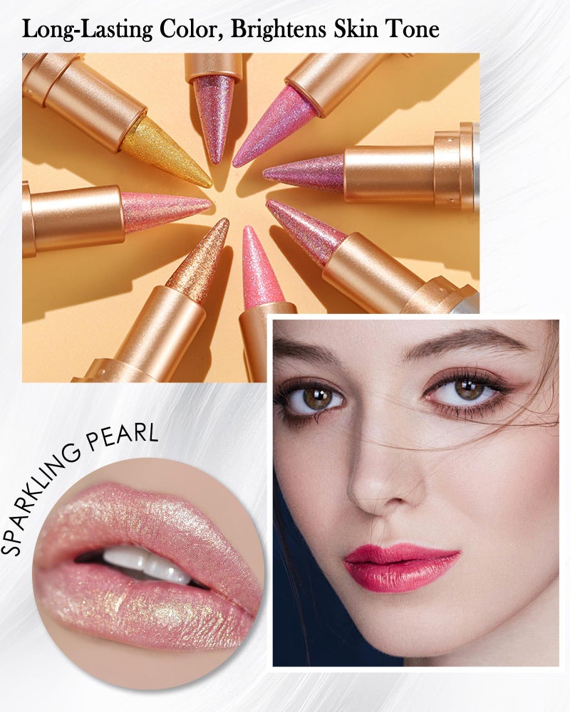 LYSdefeu Brown Glitter Lipstick Lip Liner,Shimmer Metallic Matte Long-Lasting Waterproof Non-stick Lip Stain Tint,High Pigmented Lip Gloss Full Coverage lipcolor Pen,Christmas Makeup Gift for Women-05 - Image 3